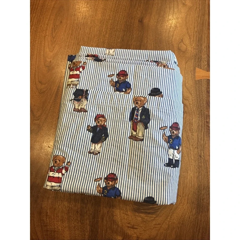 (1) Ralph Lauren Polo Blue Jean Teddy Twin Flat Sheet~Blue Stripe~100% Cotton